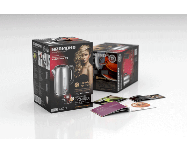 Умный чайник SkyKettle M171S, 1.7 л, черный, нержавеющая сталь, REDMOND