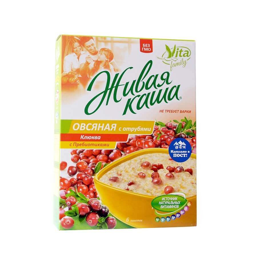 Каша Vita "Овес, клюква и отруби", хлопья цельнозерновые  с проростками, 210 гр, 6 пакетиков