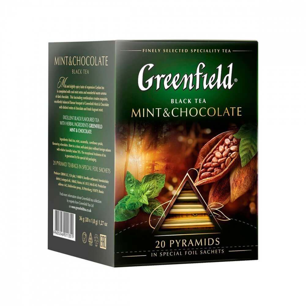 Гринфелд. Чай Гринфилд в пирамидках. Чай в пирамидках Greenfield. Чай черный Greenfield Mint&Chocolate. Чай Гринфилд 20 пакетиков.