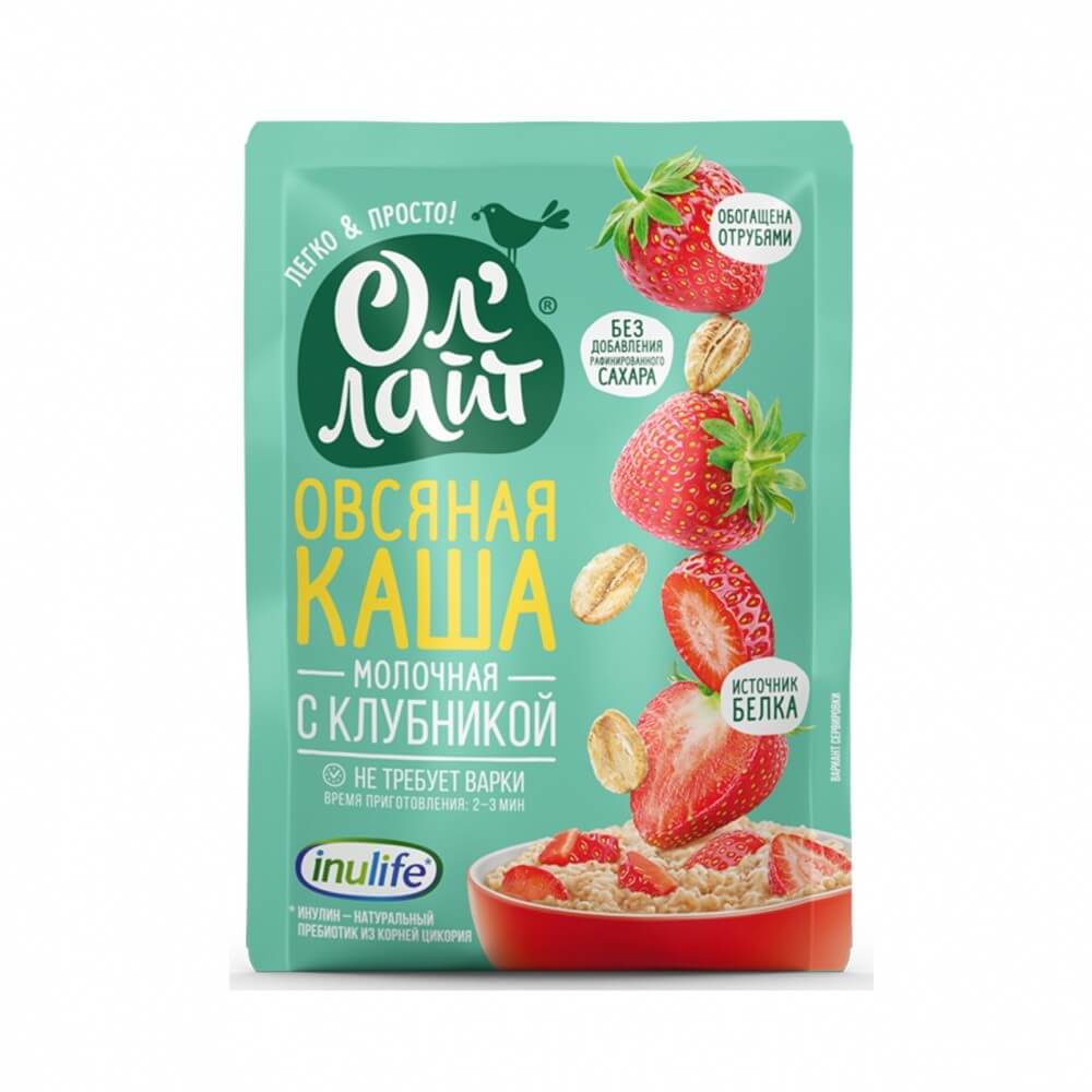 Каша Ол'Лайт "Овсяная молочная с клубникой", 40 гр