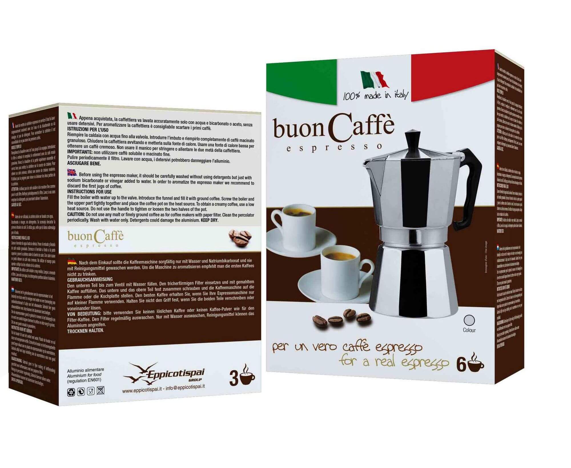 Гейзерная кофеварка на 6 чашек, алюминий, Buon Caffe
