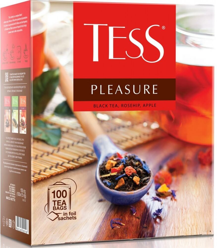 Чай Tess "Pleasure", черный с добавками, 100 пакетиков