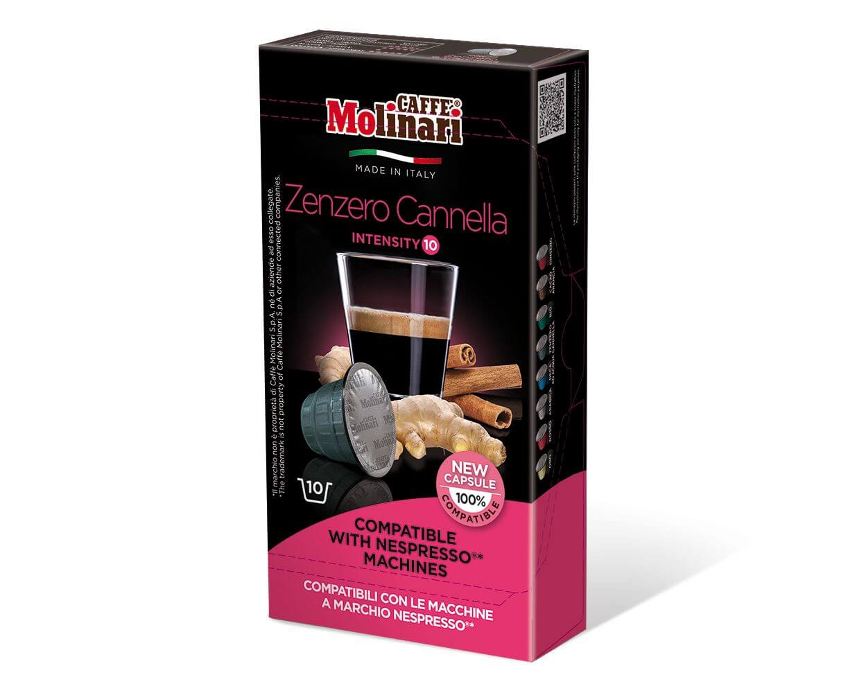 КОФЕ В КАПСУЛАХ ДЛЯ КОФЕМАШИН NESPRESSO ZENZERO E CANNELLA, 80% АРАБИКА / 20% РОБУСТА​, 10 ШТ. ПО 5 Г, MOLINARI