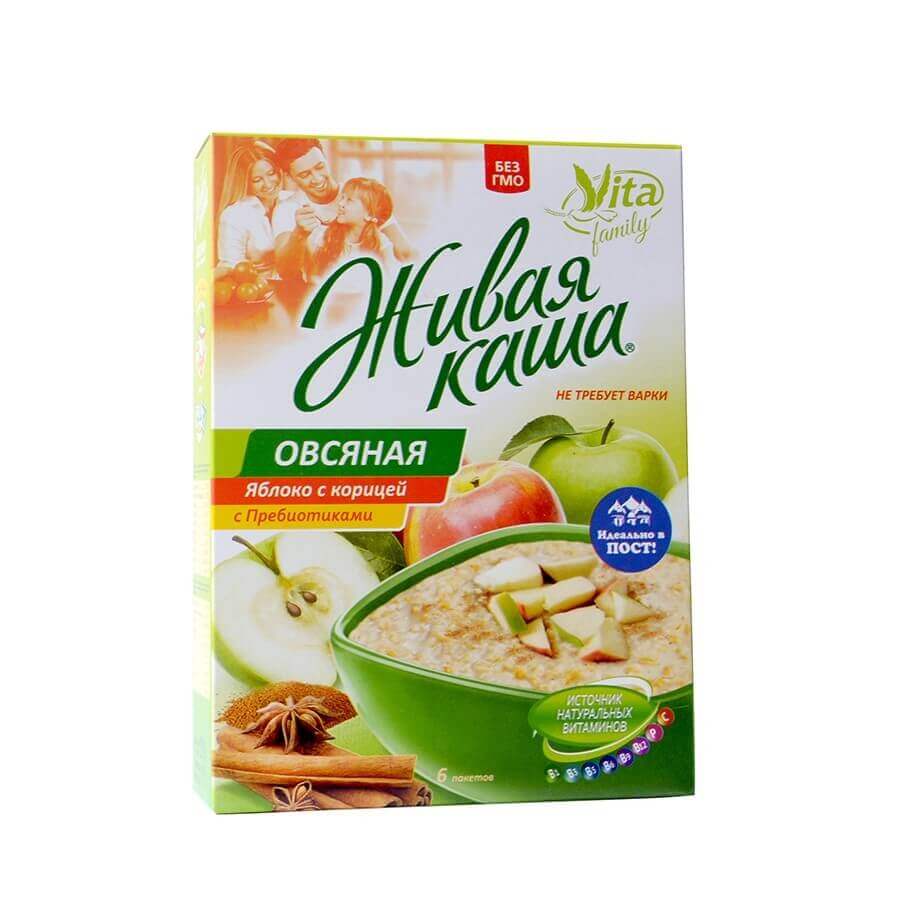 Каша Vita "Овес, яблоко с корицей", хлопья цельнозерновые  с проростками, 210 гр, 6 пакетиков