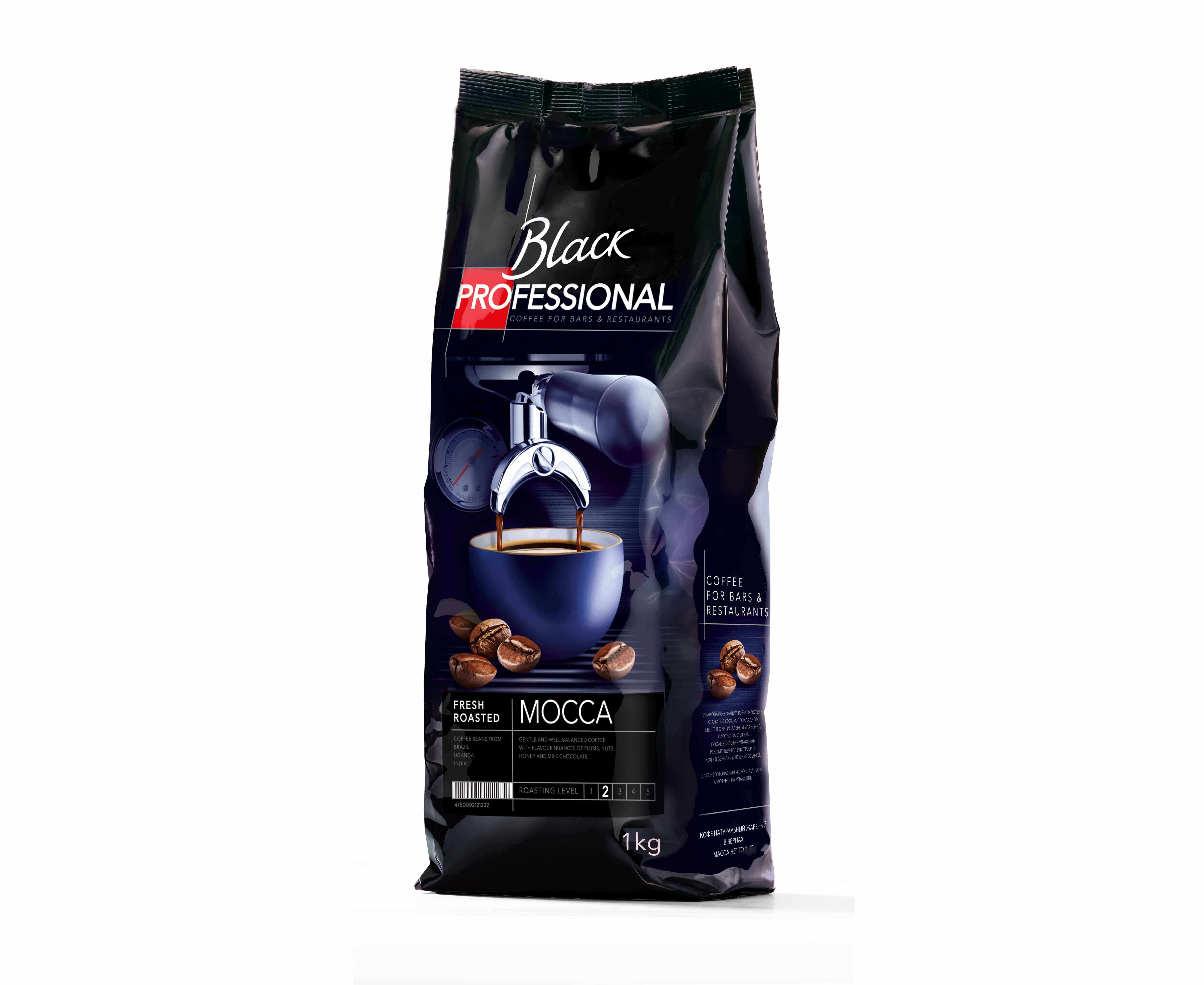 Кофе в зернах Mocca, 85% Арабика / 15% Робуста, 1 кг, Black Professional