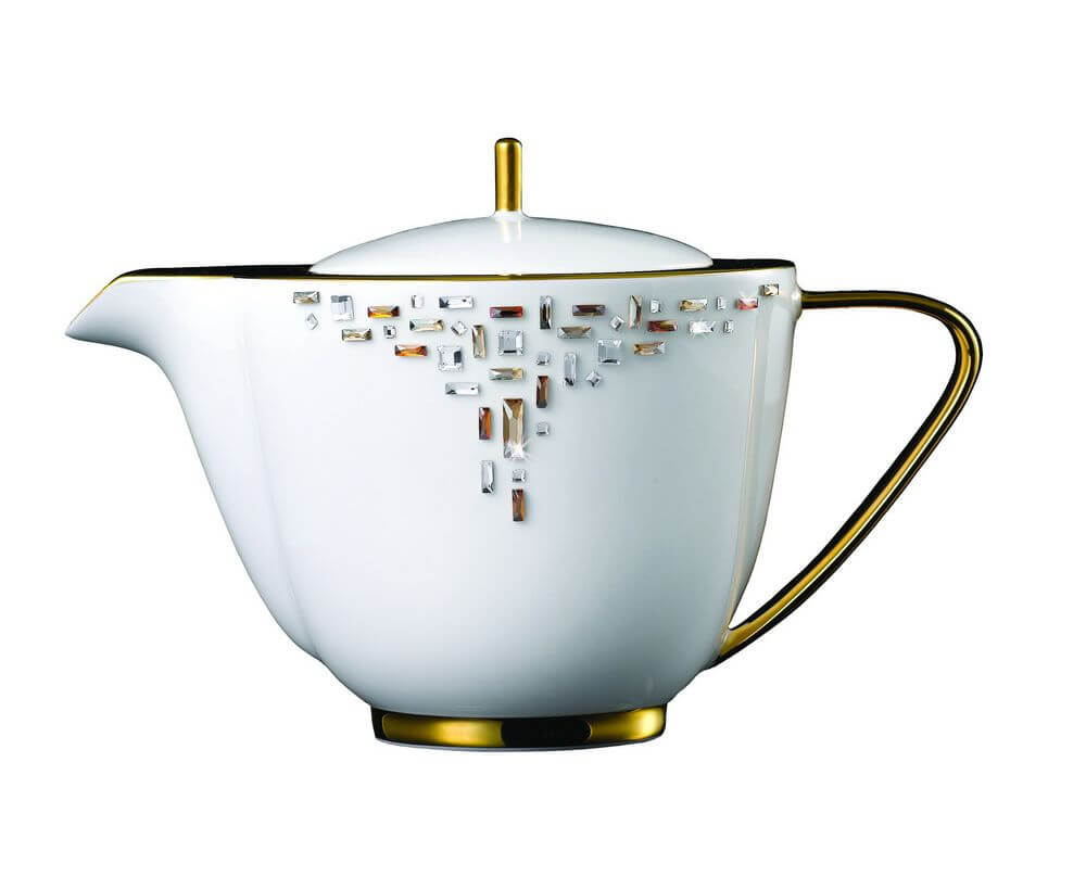 Чайник Diana, 1 л, фарфор с кристаллами SWAROVSKI и позолотой, Prouna