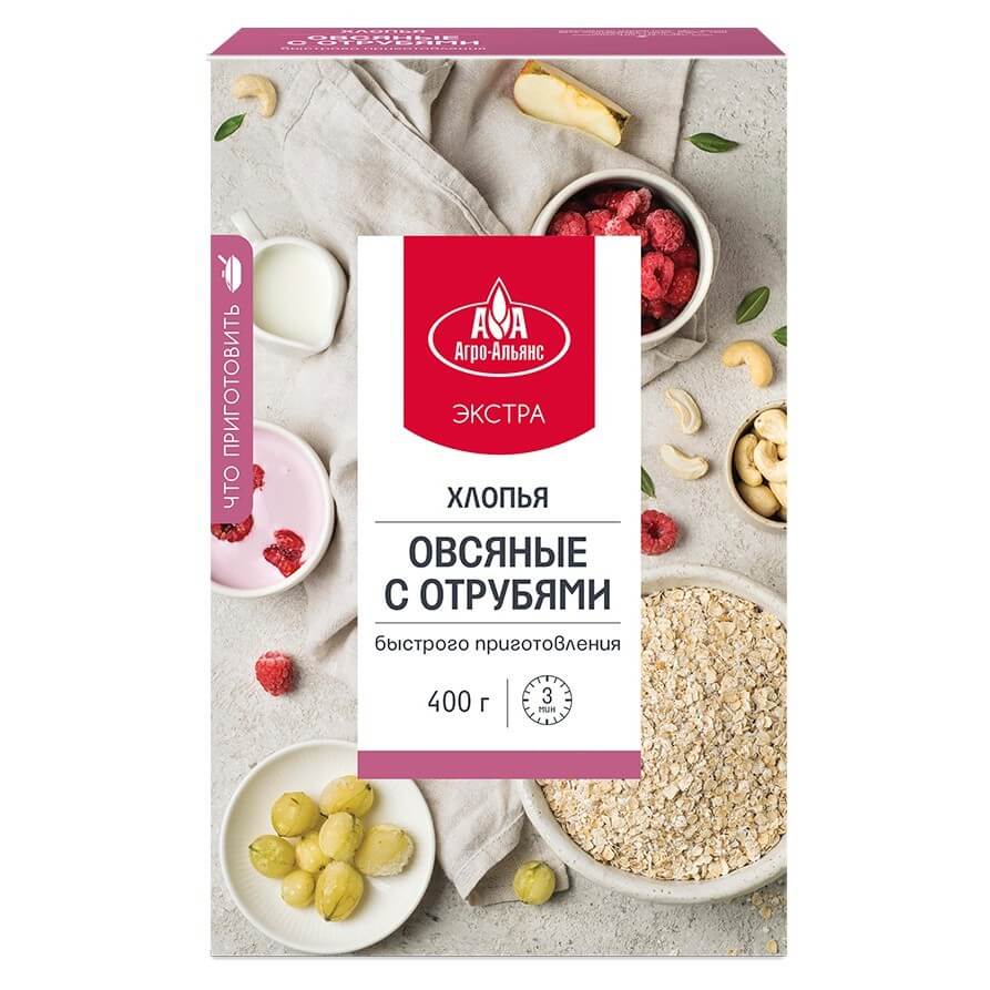 Хлопья Агро-Альянс Экстра "Овсяные с отрубями", 400 гр