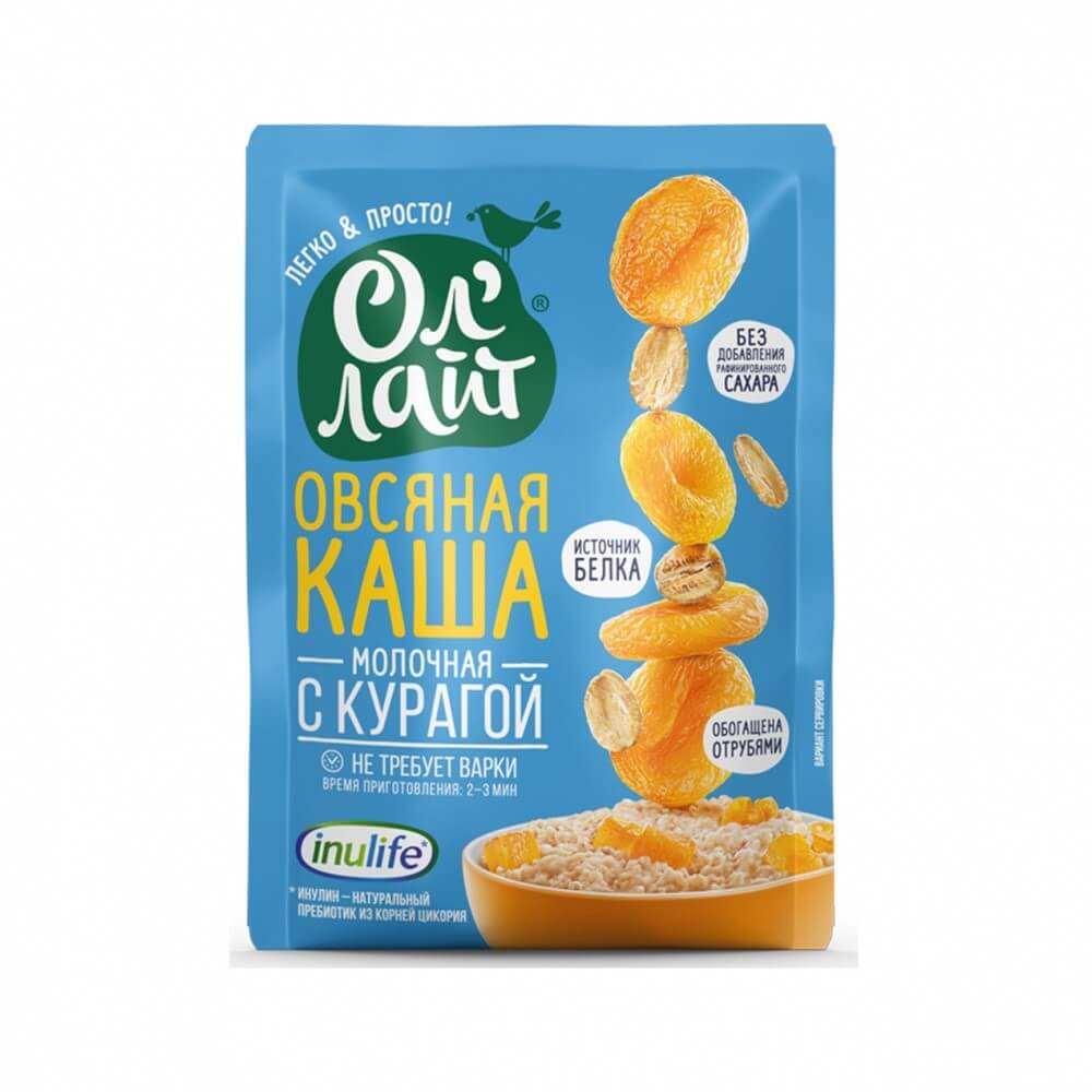 Каша Ол'Лайт "Овсяная молочная с курагой", 40 гр