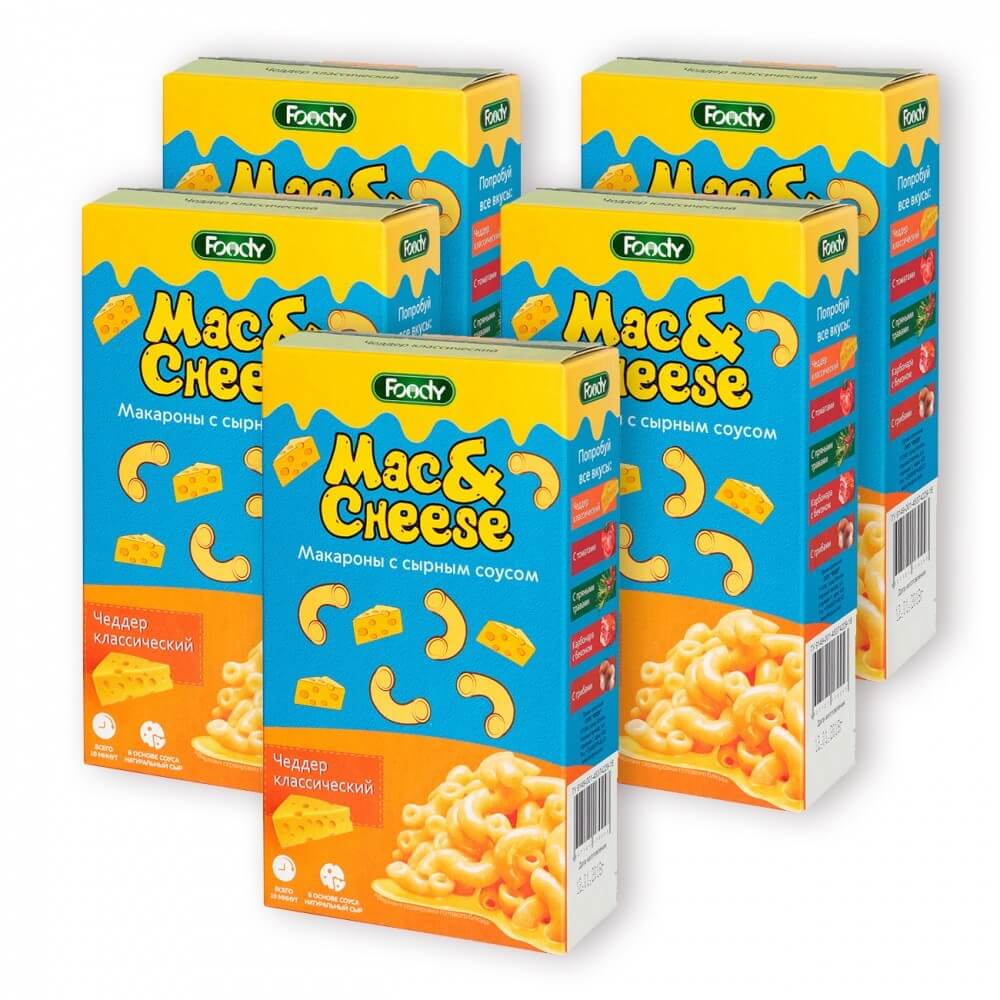 Макароны с сырным соусом Foody "Mac&Cheese", Чеддер классический, 5 упаковок по 143 гр