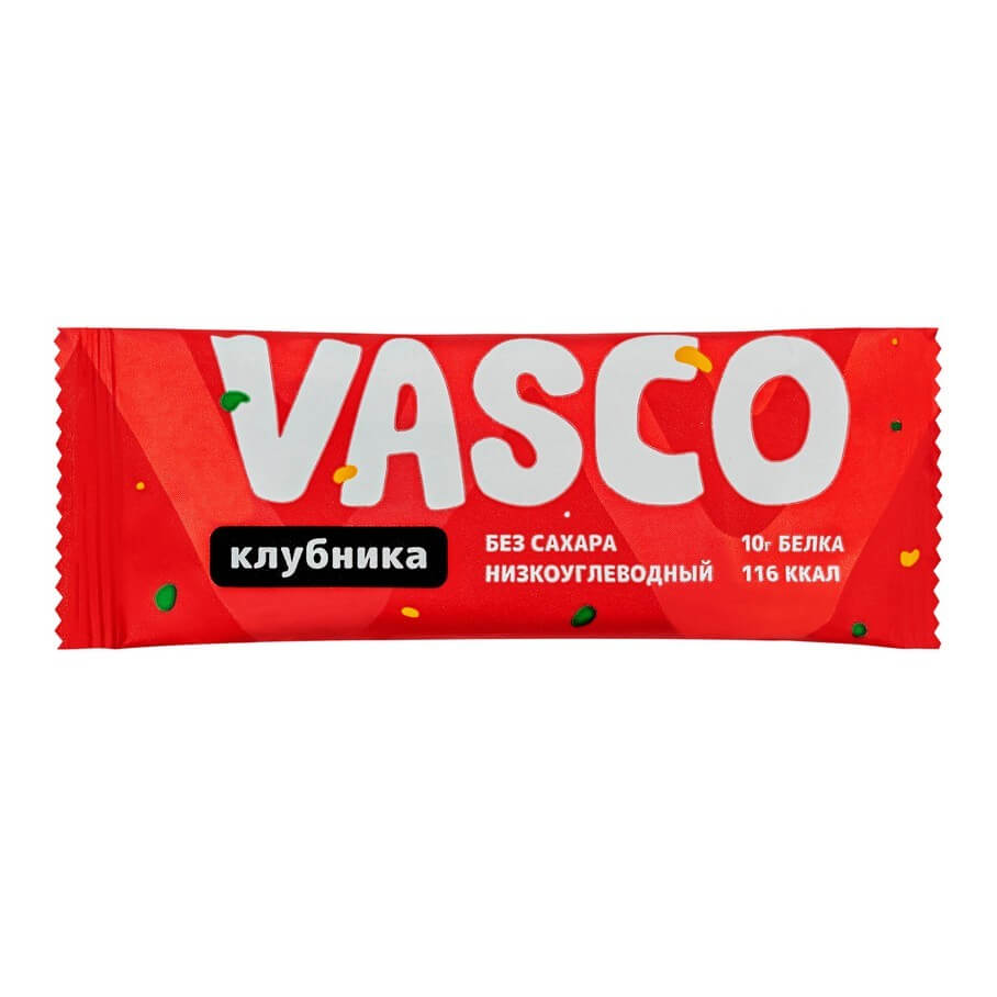 Протеиновый глазированный батончик Vasco "Клубника", без сахара, 40 гр