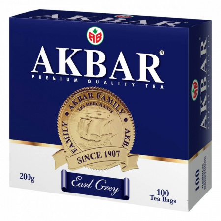 Чай Akbar "Earl Grey", черный с бергамотом, 100 пакетиков