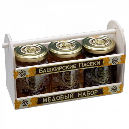 Медовый подарочный набор, Ларец 3х250 гр (цветочный, липовый гречишный)