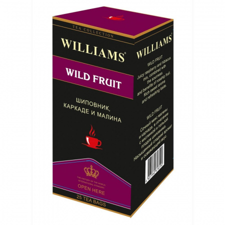 Чай Williams "Wild Fruit", шиповник, каркаде, малина, 25 пакетиков