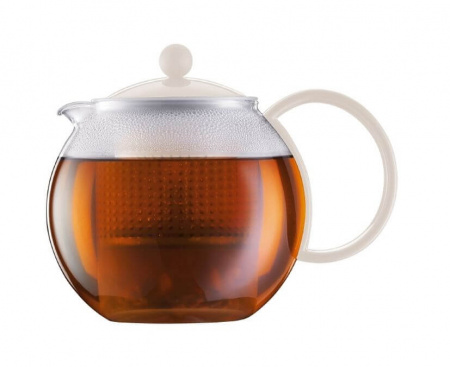 Чайник заварочный с пластиковым прессом Assam, 1 л, белый, стекло, Bodum