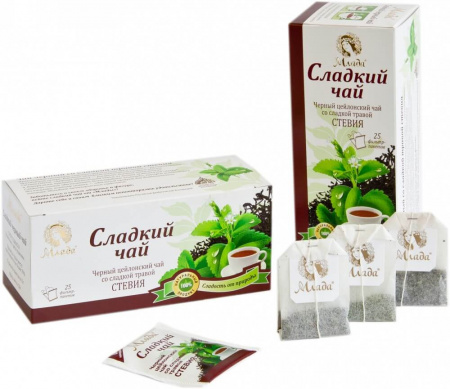 Чай Млада "Сладкий чай", чёрный, со стевией, 25 пакетиков