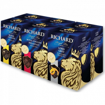 Набор чая Richard "Royal Ceylon | Royal English Breakfast | Lord Grey", чёрный листовой, 90 гр х 6 у