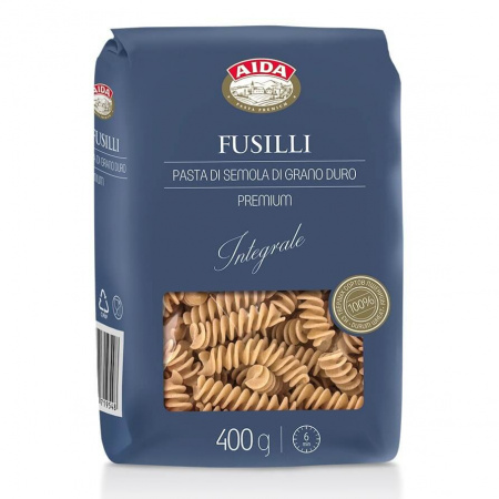 Макароны Aida "Fusilli", цельнозерновые спирали, 400 гр