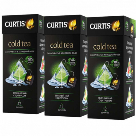 Чай Curtis "Cold Tea", зелёный с цитрусом, 12 пирамидок х 3 упаковки