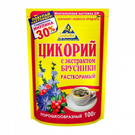 Цикорий Здоровье "С экстрактом брусники", растворимый, 100 гр
