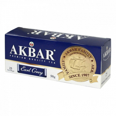 Чай Akbar "Earl Grey", черный с бергамотом, 25 пакетиков