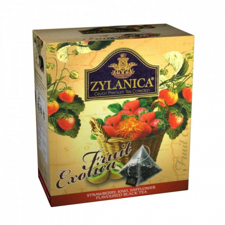 Чай Zylanica Fruit Exotica, чёрный с клубникой, киви, лепестками сафлора, 20 пирамидок