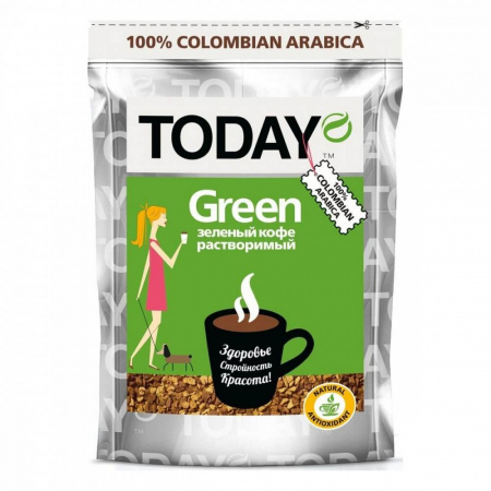 Кофе Today "Green", растворимый с зеленым кофе, 75 гр