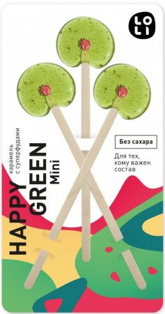 Карамель с суперфудами LO-LI "Happy Green Mini", без сахара, 24 гр