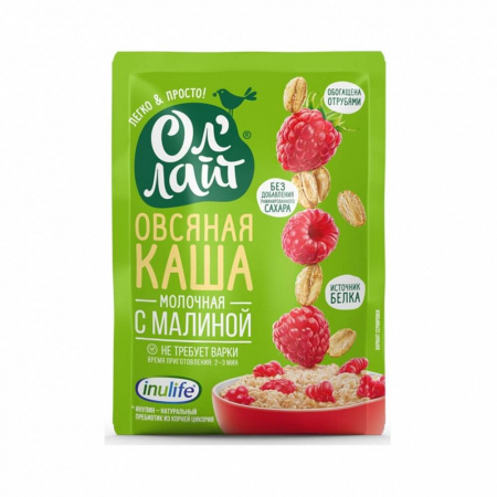Каша Ол'Лайт "Овсяная молочная с малиной", 40 гр