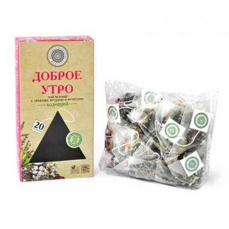 Чай Фабрика Здоровых Продуктов "Доброе утро Бодрящий", чёрный с ягодами и фруктами, 20 пирамидок