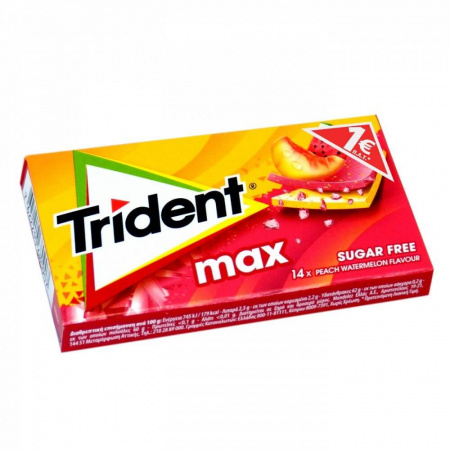 Жевательная резинка Trident max "Персик и арбуз", без сахара, 27 гр