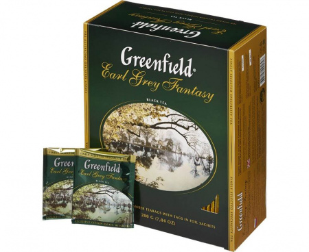 Чай черный Earl Grey Fantasy с бергамотом, 100 пакетиков, Greenfield