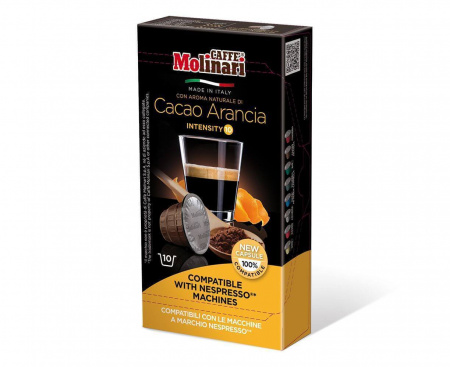 КОФЕ В КАПСУЛАХ ДЛЯ КОФЕМАШИН NESPRESSO WITH COCOA ORANGE, 80% АРАБИКА / 20% РОБУСТА​, 10 ШТ. ПО 5 Г, MOLINARI