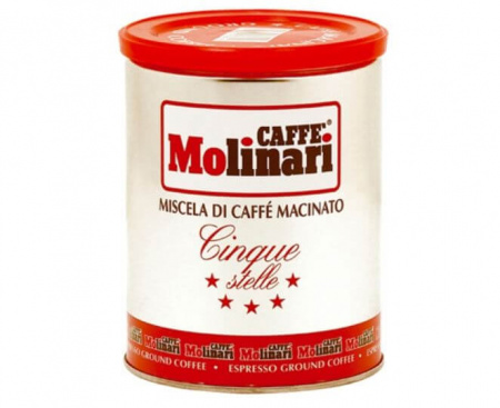 КОФЕ МОЛОТЫЙ CINQUE STELLE "5 ЗВЕЗД" 90% АРАБИКА/10% РОБУСТА, ЖЕСТЯНАЯ БАНКА 250 Г, MOLINARI