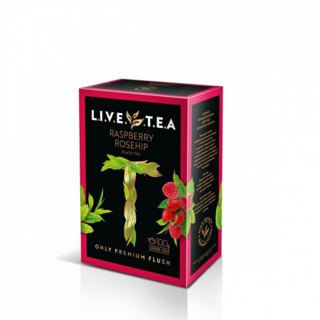 Чай Live Tea "Raspberry & Rosehip", черный листовой с малиной и шиповником, 100 гр