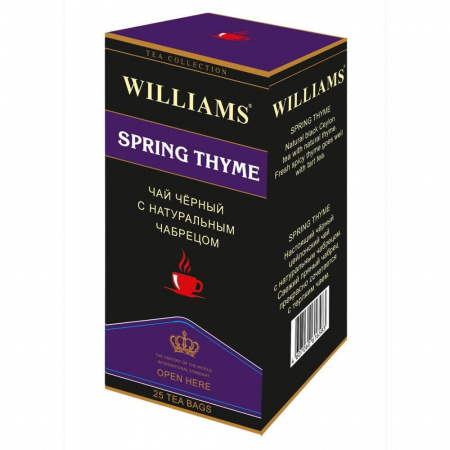 Чай Williams "Spring Thyme", черный цейлонский с натуральным чабрецом, 25 пакетиков