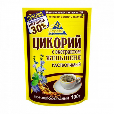 Цикорий Здоровье "С экстрактом женьшеня", растворимый, 100 гр