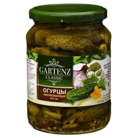 Консервы Gartenz "Огурчики корнишоны 3-6 см", 680 гр