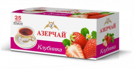 Чай Азерчай "Клубника", чёрный байховый со вкусом клубники, 25 пакетиков