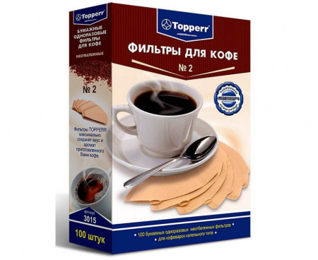 Бумажные одноразовые фильтры для кофе неотбеленные №2, 100 шт., Topperr