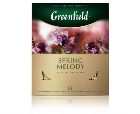 Чай черный Spring Melody с чабрецом, 100 пакетиков, Greenfield