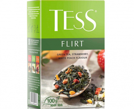 Чай зеленый листовой Flirt с клубникой и ароматом белого персика, 100 г, Tess