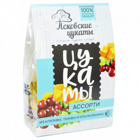 Псковские цукаты "Ассорти", крыжовник, тыква и клюква, 80 гр