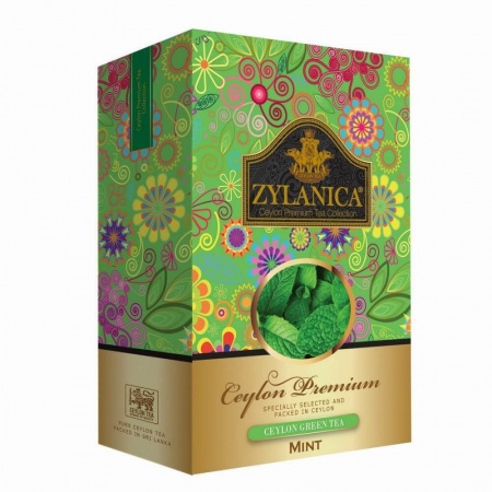 Чай Zylanica Ceylon Premium, зелёный листовой с мятой, 100 гр
