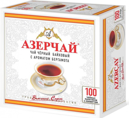 Чай Азерчай, черный с бергамотом, 100 пакетиков