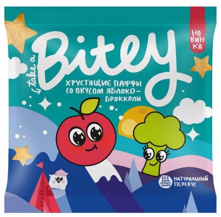Экструдированные мультизлаковые фигурки Take a Bitey "Паффы со вкусом Яблоко-Брокколи", 20 гр