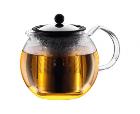Чайник заварочный с металлическим прессом Assam, 1 л, хром, стекло, Bodum