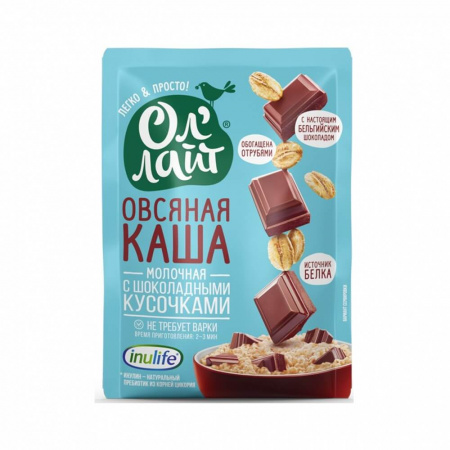 Каша Ол'Лайт "Овсяная молочная с шоколадными кусочками", 40 гр