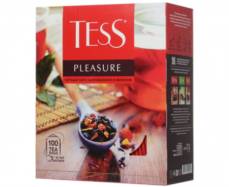 Чай черный Pleasure с шиповником и яблоком, 100 пакетиков, Tess