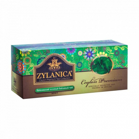 Чай Zylanica Ceylon Premium, зелёный байховый с мятой, 25 пакетиков