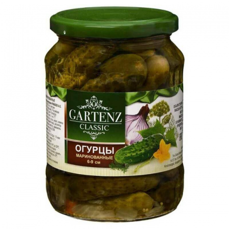 Консервы Gartenz "Огурчики 6-9 см", маринованные, 680 гр